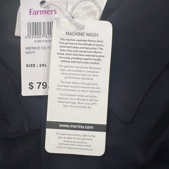 NWT North South Men's Merino Wool Navy Short Sleeve Polo - SIZE XXL - Picture 8 of 10